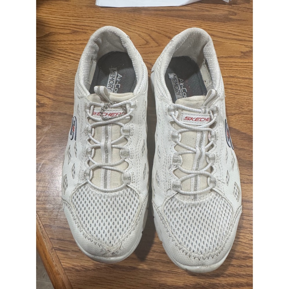 Skechers Empire D'Lux Women 7.5 White Bungee Slip On Walking Sneakers 23119